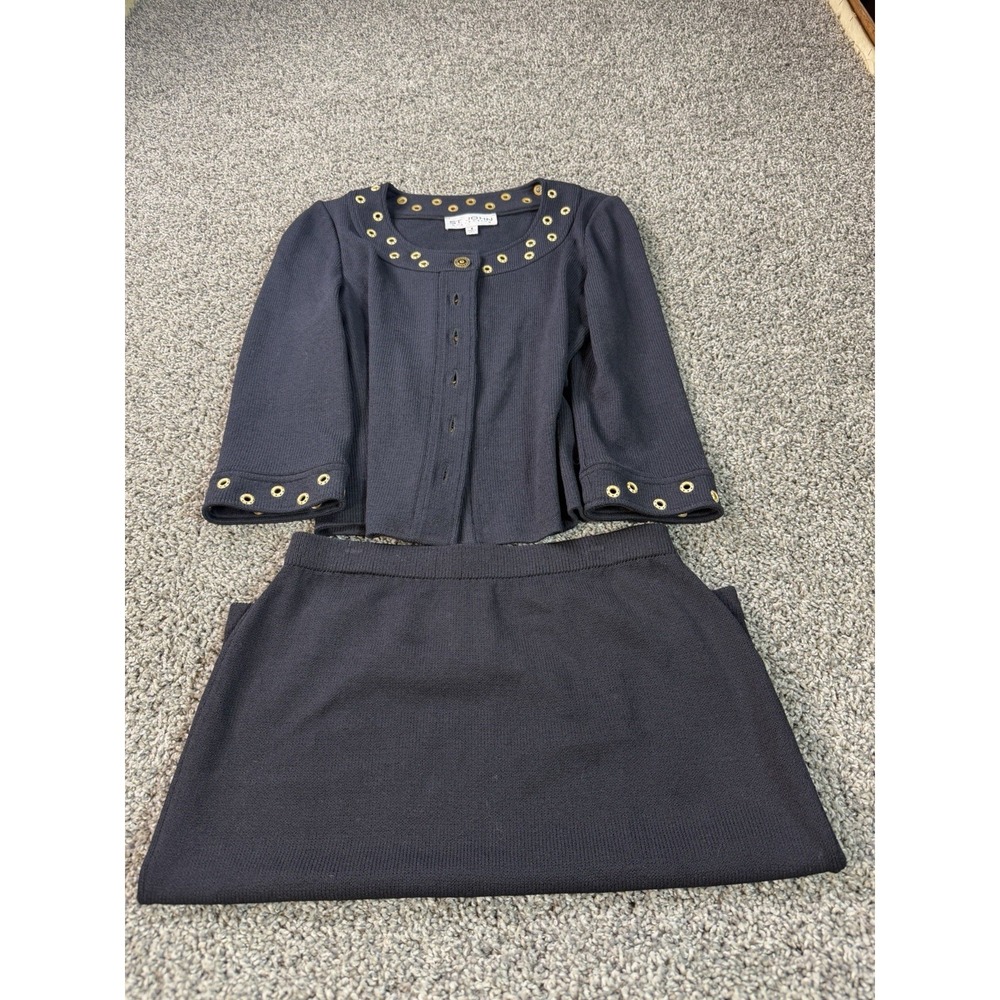 St. John Navy Knit Skirt Suit Women's Size 6 Blue